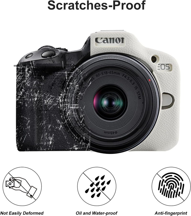 ELNORY EOSR50 EOS R50 Camera Case Accessories Kit, Lightweight Silicone Protective Case with Strap Wrist, Anti-Scratch Slim Fit Soft Cover for Canon EOS R50 Camera (Beige) - Image 4
